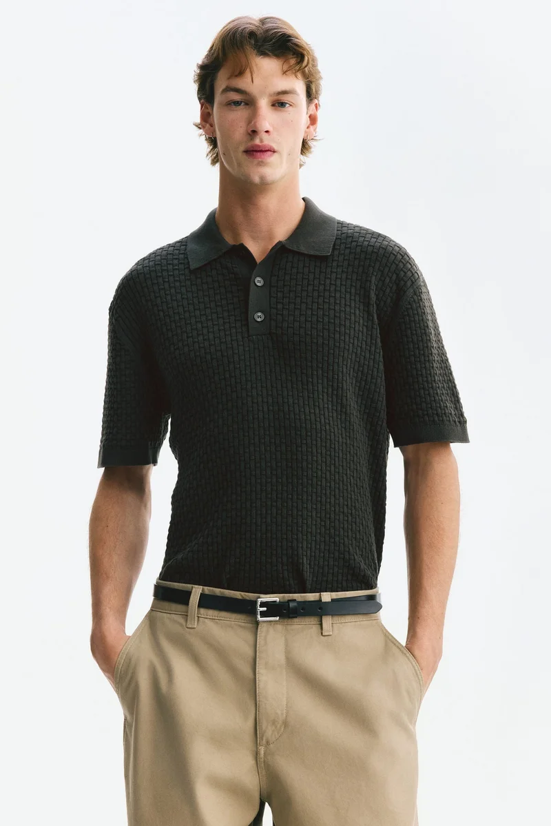 H&M  Regular Fit Knitted cotton polo shirt for Men | Best Price UAE