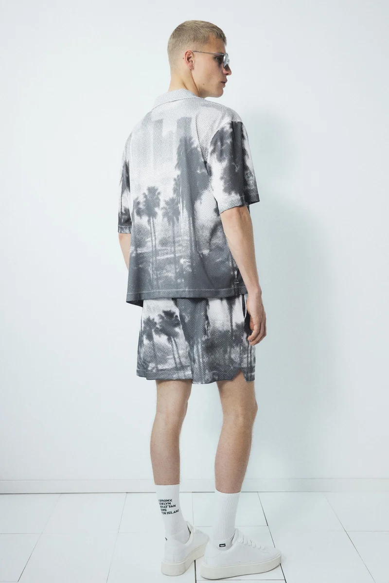 H&M 001-11-106-White Dusty Light Regular Fit Printed mesh shorts for Men | Best Price UAE