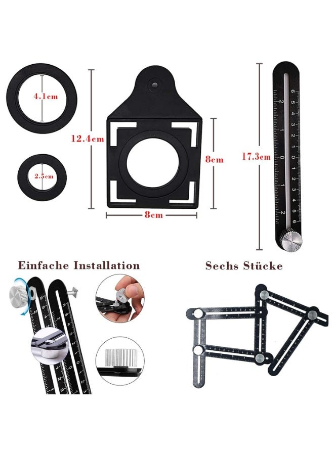 Aluminum Alloy Adjustable Six Fold Tool Ruler Drill Guide Opening Ceramic Tile Hole Locator Set for Construction Workers, Carpenters - Image 3