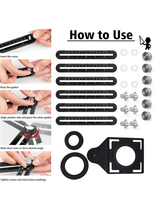 Aluminum Alloy Adjustable Six Fold Tool Ruler Drill Guide Opening Ceramic Tile Hole Locator Set for Construction Workers, Carpenters - Image 2