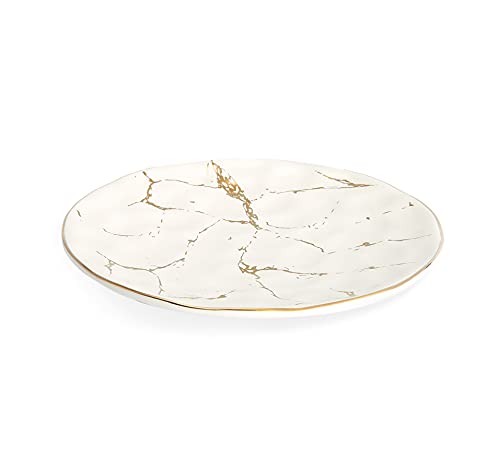 Classic Touch Decorium 10"D Set of 4 White Porcelain Dinner Plates with Gold Design - Image 1