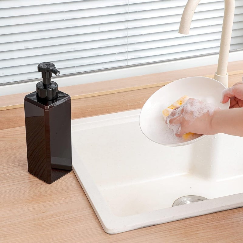 UUJOLY Foaming Soap Dispenser 1L (33.8oz) Refillable Plastic Pump Bottle for Liquid Soap, Shampoo, Body Wash (2 Pcs) (Amber) - Image 3