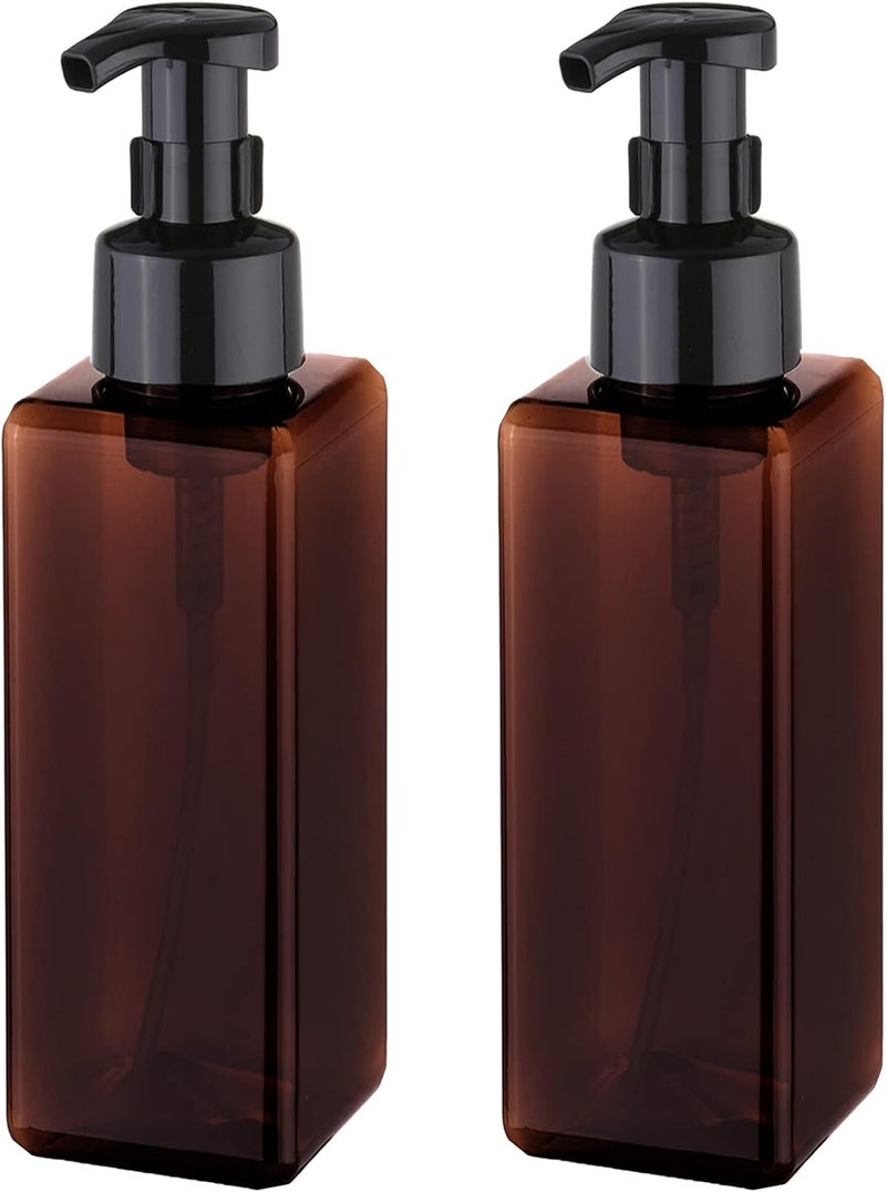 UUJOLY Foaming Soap Dispenser 1L (33.8oz) Refillable Plastic Pump Bottle for Liquid Soap, Shampoo, Body Wash (2 Pcs) (Amber) - Image 1