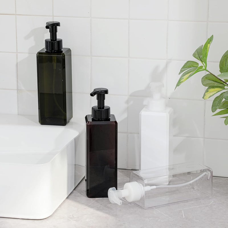 UUJOLY Foaming Soap Dispenser 1L (33.8oz) Refillable Plastic Pump Bottle for Liquid Soap, Shampoo, Body Wash (2 Pcs) (Amber) - Image 4