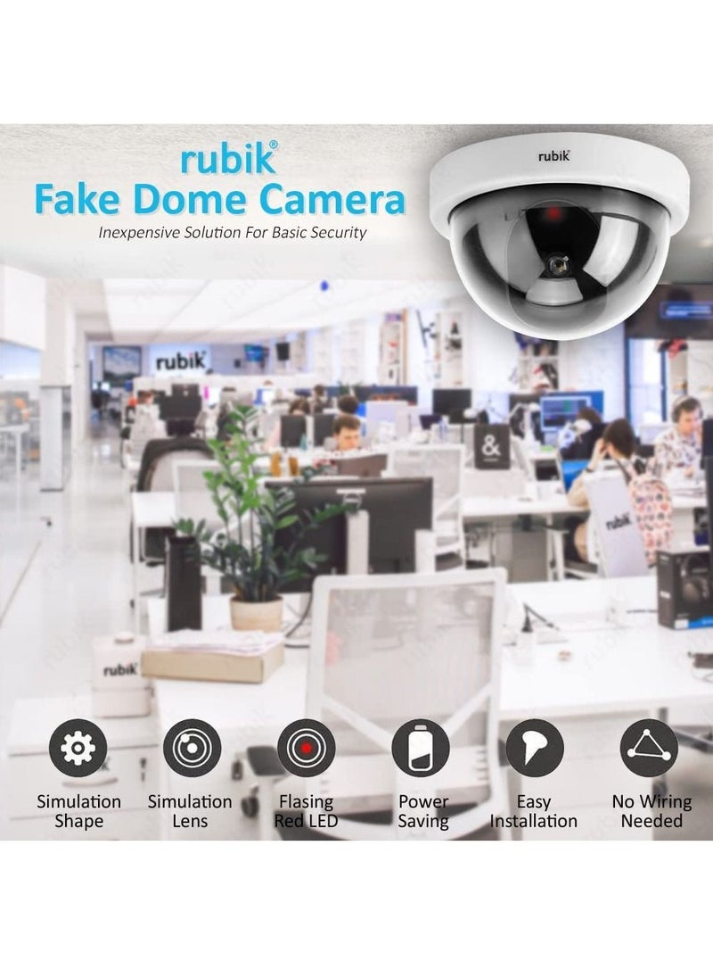 Rubik - 2pcs Dummy Security Cameras with Flashing LED Light Fake CCTV Surveillance Simulation Camera Security Indoor Dome Camera with LED Light (Basic, Black) - Image 1