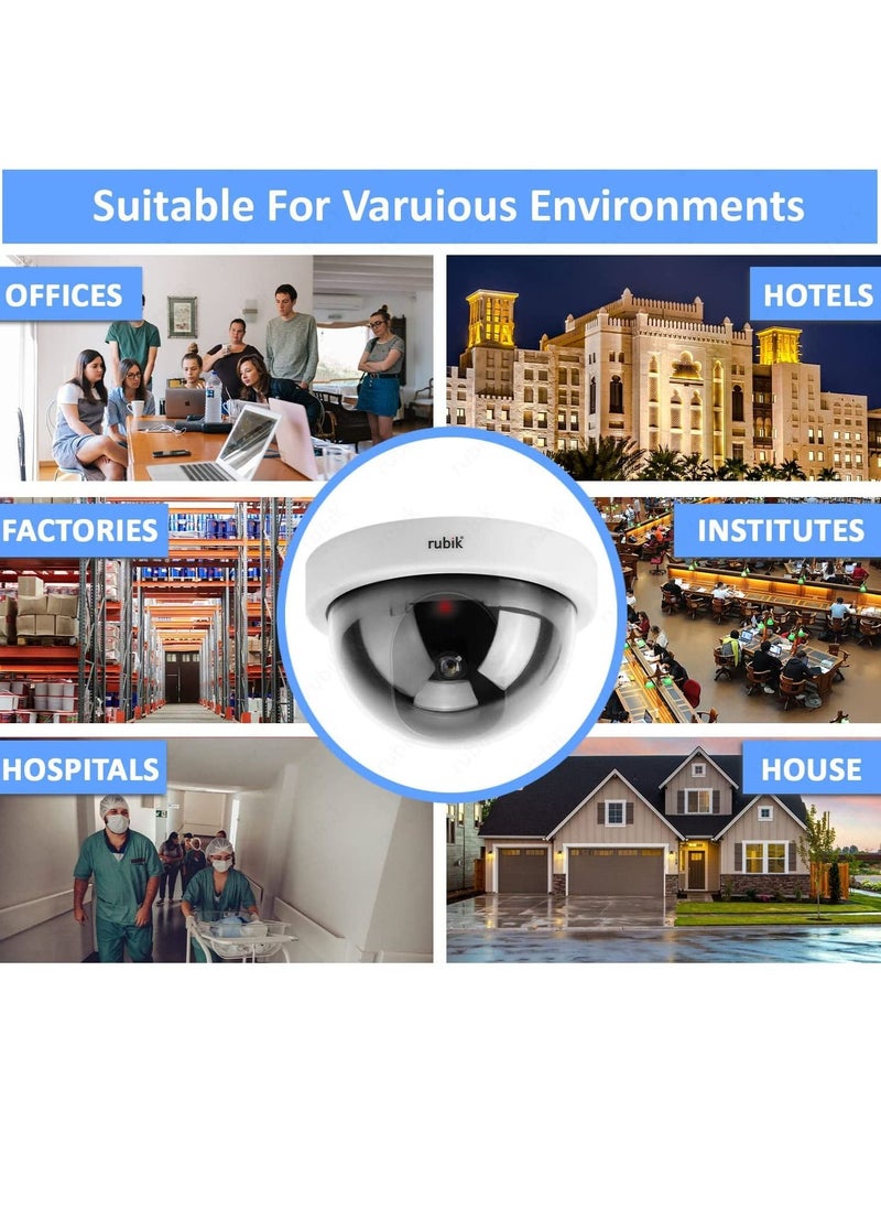 Rubik - 2pcs Dummy Security Cameras with Flashing LED Light Fake CCTV Surveillance Simulation Camera Security Indoor Dome Camera with LED Light (Basic, Black) - Image 1