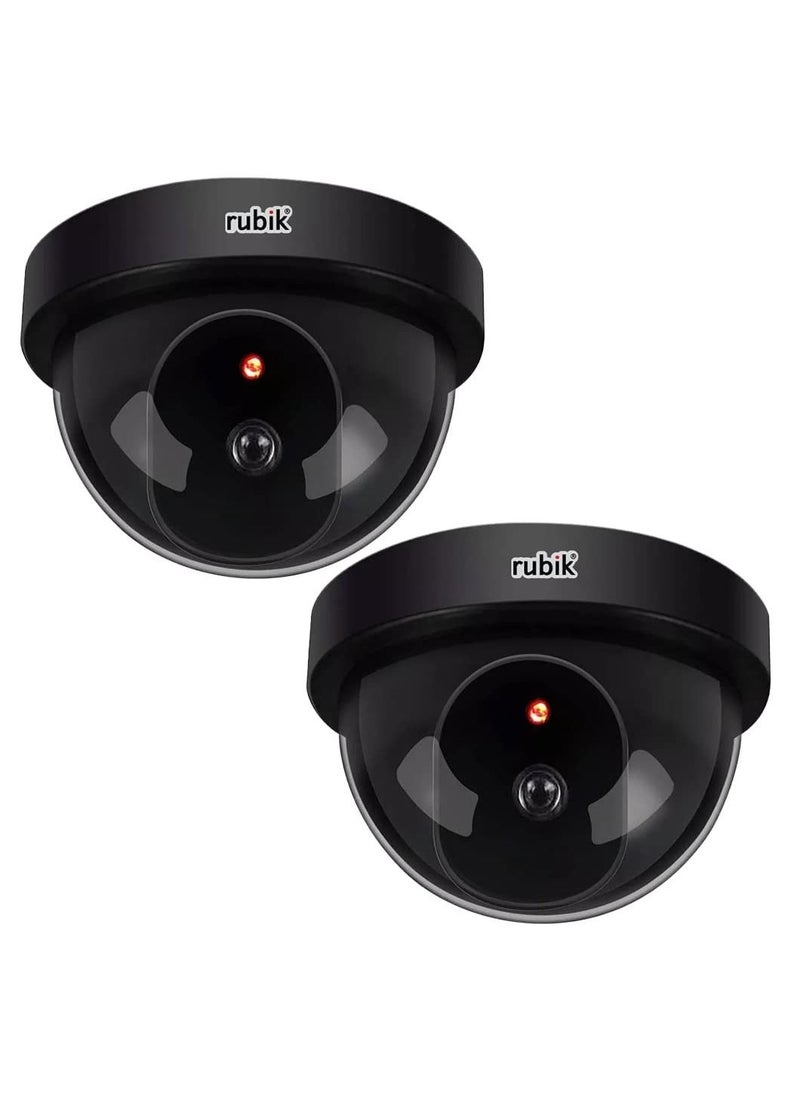 Rubik - 2pcs Dummy Security Cameras with Flashing LED Light Fake CCTV Surveillance Simulation Camera Security Indoor Dome Camera with LED Light (Basic, Black) - Image 1