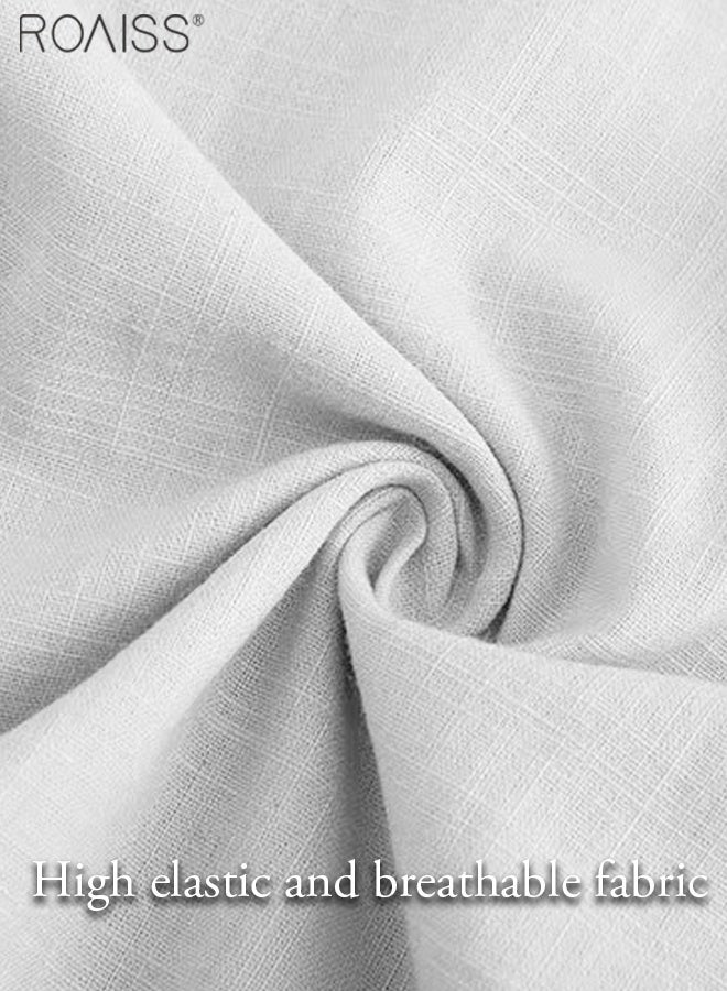 roaiss Mens Button up Shirts Long Sleeve Linen Beach Casual Cotton Summer Lightweight Tops Solid Color Loose Single Breasted Stand Collar Daily Casual and Versatile Wear - Image 5