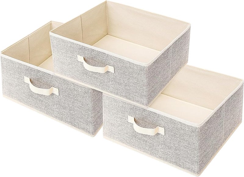 EITMOW Storage Baskets, 15.7-Inch Woven Fabric Bins, Storage Cubes with Reinforced Handles, Organizer Bins for Closet Shelves, Foldable, for Toys, Clothes, Natural Beige (3PCS/Beige-15.7*11*7.8inch) - Image 1