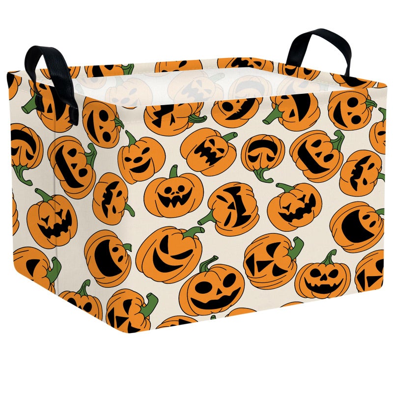 NIETEIN Large Halloween Pumpkin Themed Candy Gift Storage Basket for Kids Foldable Baby Bin Girls Personalized Decor Cute Expression - Image 2