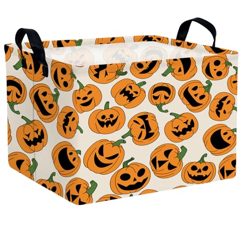 NIETEIN Large Halloween Pumpkin Themed Candy Gift Storage Basket for Kids Foldable Baby Bin Girls Personalized Decor Cute Expression - Image 1