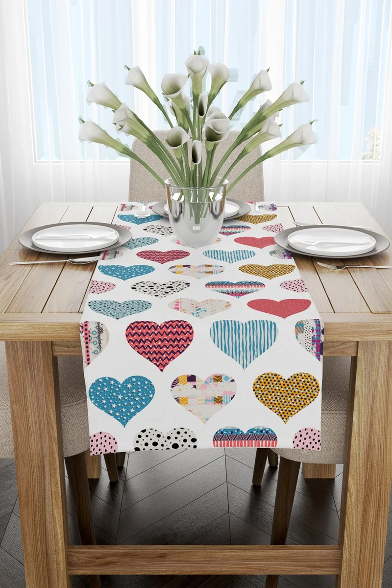 Cango Home White Multicolor Heart Patterned Digital Printed Runner CGH1002-RN