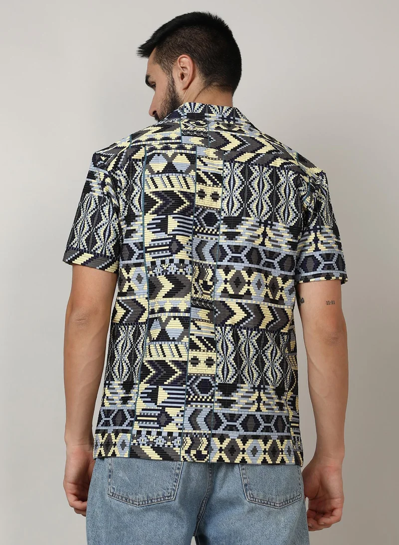 CAHOOT  Men's Sky Blue & Lemon Yellow Bohemian Shirt for Men | Best Price UAE