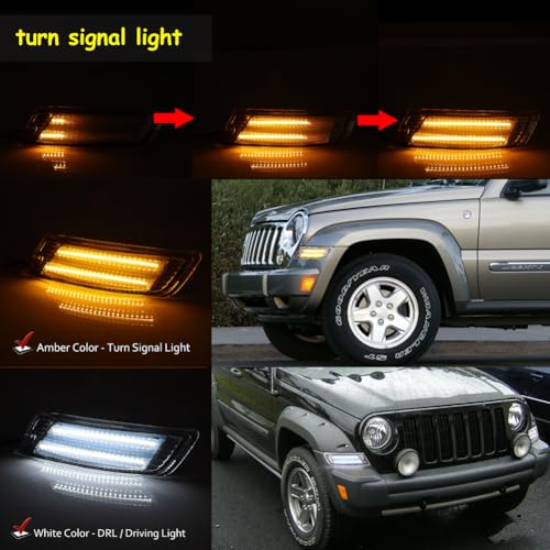 Tonsya For 2005 2006 2007 Jeep Liberty Front Bumper Signal Parking Side Marker lights Clear Lens 57010124AA-PFM, 55156766AE, 55156767AE, CH2521143, CH2520143 - Image 4