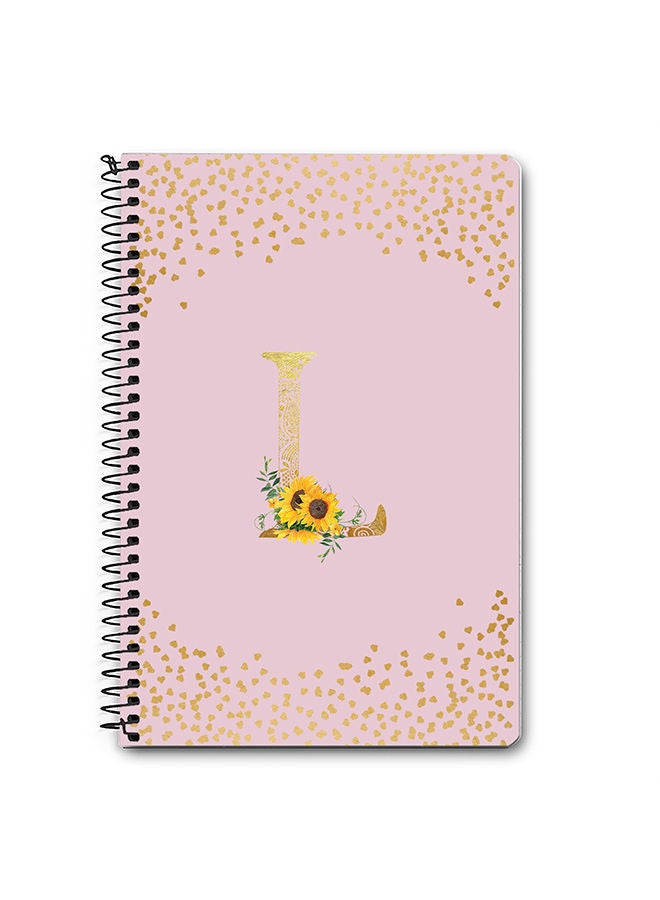 Stylizedd Designer A5 Spiral Notebook Memo Notepad Journal - Custom Monogram Initial Letter Mandala Floral Pattern Alphabet - L - Pink  - Image 1