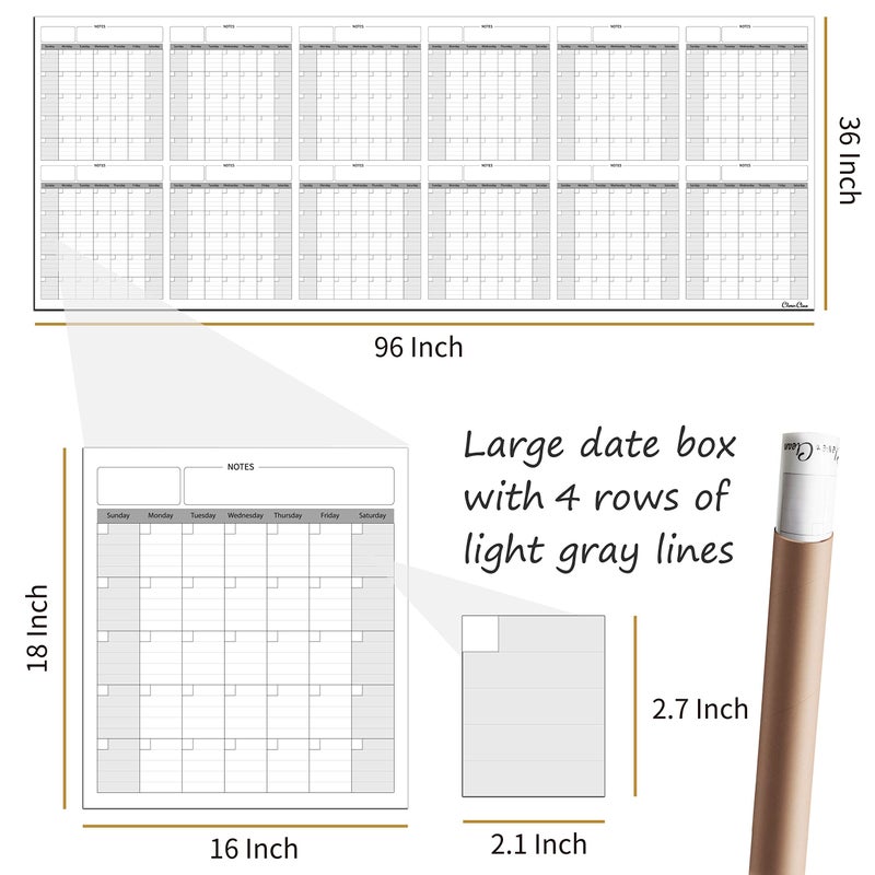 CLEVER CLEAN Large Dry Erase Wall Calendar - 36"x96" 12-month 2026 Undated Yearly Calendar for Home, Office, School Projects - Jumbo Reusable Laminated Task Organizer - Image 2
