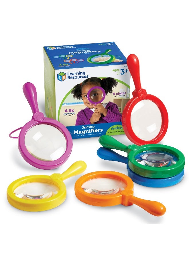 ليرننج ريسورسز مجموعة من 6 عدسات مكبرة كبيرة لمادة العلوم الأساسية من Learning Resources، تكبير 4.5x، حامل مدمج، مثالية للأيدي الصغيرة، مثالية لدروس علوم الحياة، للأعمار من 3 سنوات فما فوق - Image 1