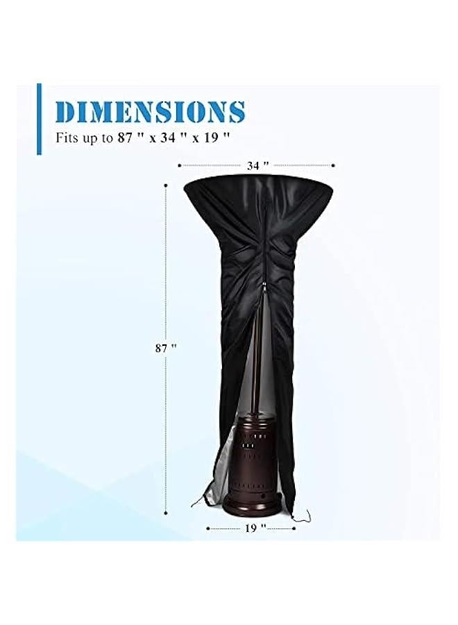 Patio Heater Covers,Round Patio Heater Cover Outdoor Stand Up Heater Cover Waterproof With Zipper,87 x 34 x 19 Inch,Black - Image 3