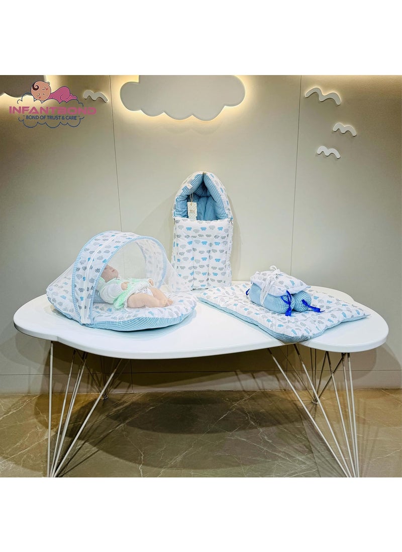 Infantbond Complete Bedding Set Essentials Combo for Baby 06 MonthsCloud Line Blue