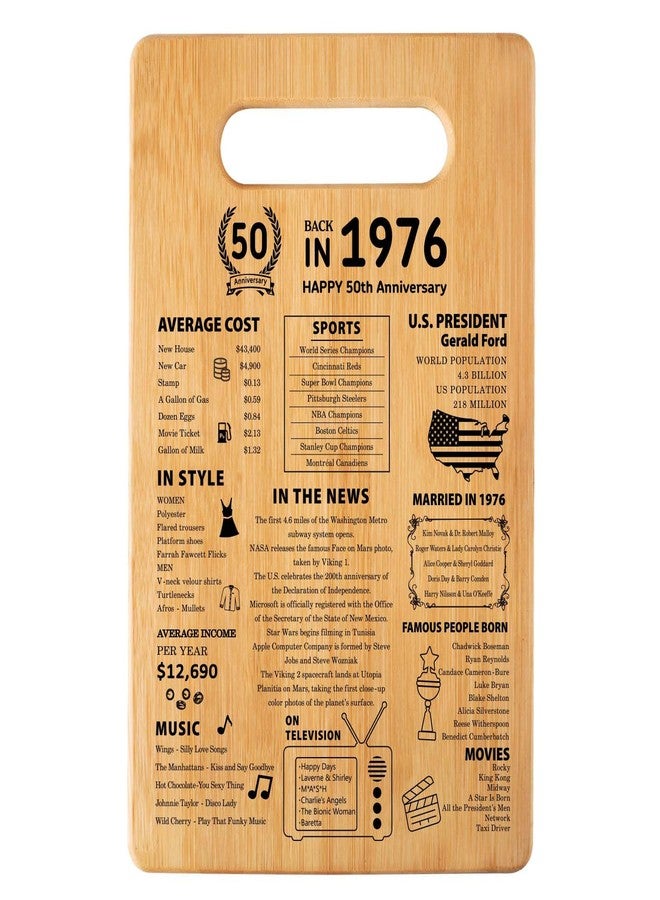 aisdfhsa 50th Wedding Anniversary Cutting Board Gifts for Women Men Marriage Gifts for Couple 1976 Poster Back In 1976 50th Anniversary Decorations 100% Organic Bamboo Pre Oiled 11"L x 7"W x 0.5"Th - Image 1