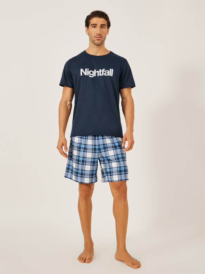Styli Styli Unwind Slogan Printed T-Shirt and Checked Shorts Set  - Image 1