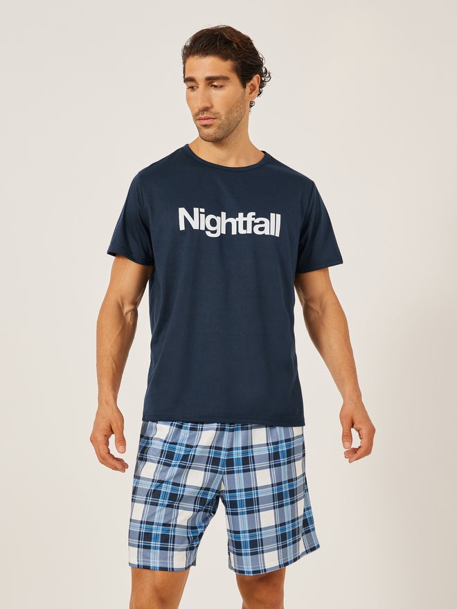 Styli Styli Unwind Slogan Printed T-Shirt and Checked Shorts Set  - Image 2