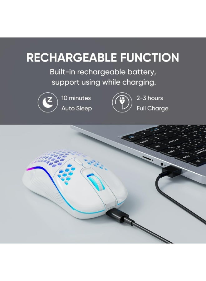 ﻿  الألعاب اللاسلكية الماوس Honeycomb 2.4G USB الماوس اللاسلكي RGB قابلة لإعادة الشحن لعبة الكمبيوتر الشخصي الفئران مع أضواء LED 7 ألوان، 3 DPI قابل للتعديل لأجهزة الكمبيوتر المكتبية ويندوز الكمبيوتر المحمول ﻿ ﻿ ﻿ ﻿ ﻿ ﻿ - Image 5