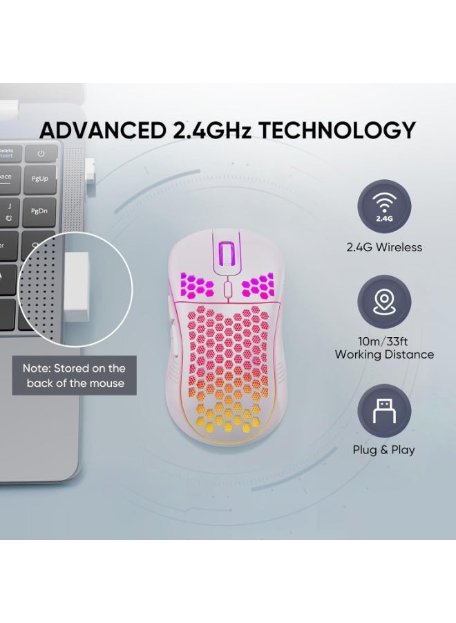 ﻿  الألعاب اللاسلكية الماوس Honeycomb 2.4G USB الماوس اللاسلكي RGB قابلة لإعادة الشحن لعبة الكمبيوتر الشخصي الفئران مع أضواء LED 7 ألوان، 3 DPI قابل للتعديل لأجهزة الكمبيوتر المكتبية ويندوز الكمبيوتر المحمول ﻿ ﻿ ﻿ ﻿ ﻿ ﻿ - Image 4
