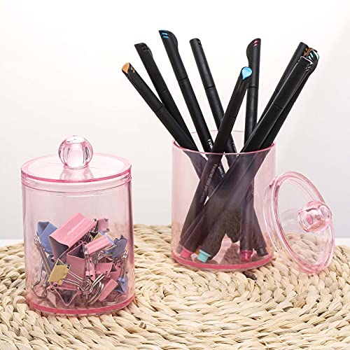 Tbestmax 4 pcs Qtips Holder Bathroom Container, 10 OZ Apothecary Jar, Pink Cotton Ball/Swabs Dispenser Organizer for Storage - Image 5