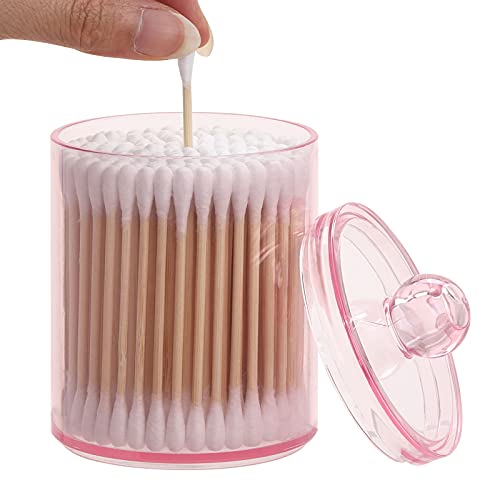 Tbestmax 4 pcs Qtips Holder Bathroom Container, 10 OZ Apothecary Jar, Pink Cotton Ball/Swabs Dispenser Organizer for Storage - Image 3