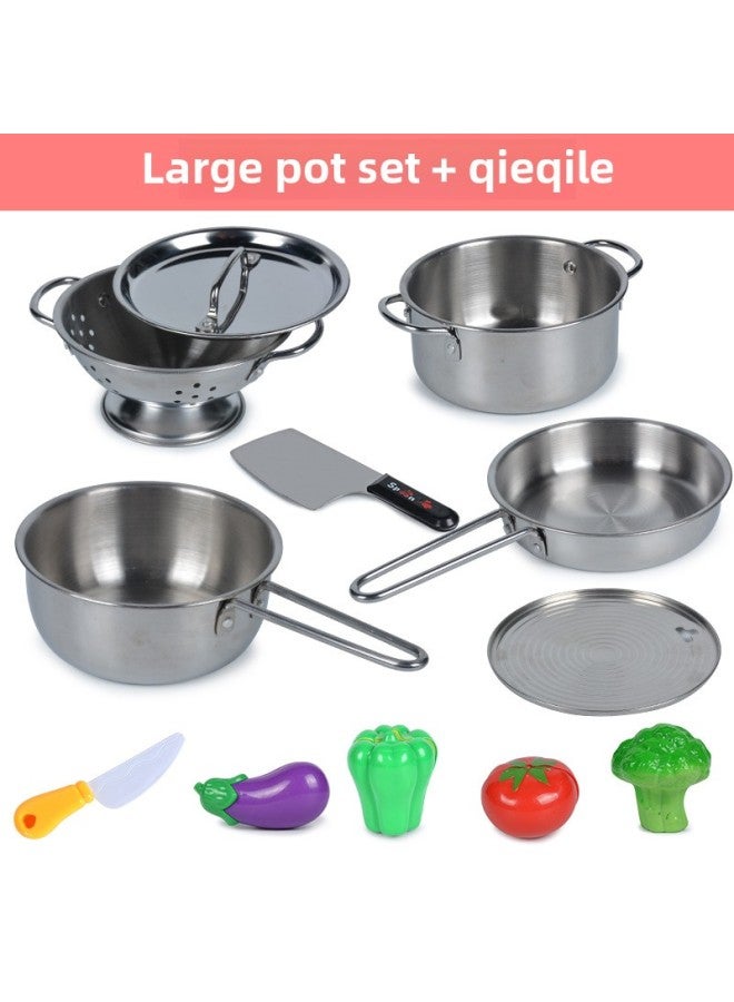 أواني ومقالي من الفولاذ المقاوم للصدأ قطع الفاكهة ألعاب المطبخ للأطفال أدوات المطبخ المنزلية للفتيات لعب الأدوار في الطبخ - المواصفات: مجموعة أوعية كبيرة من الفولاذ المقاوم للصدأ مكونة من 7+5 - Image 1