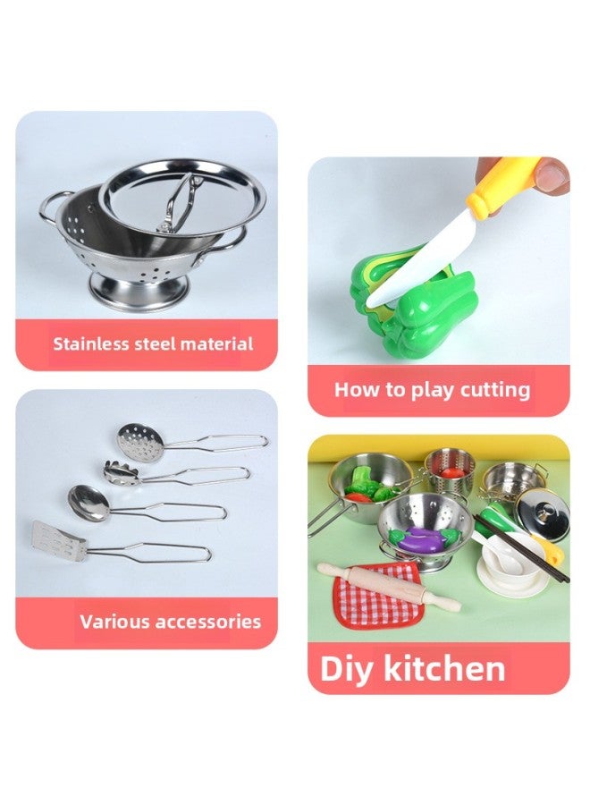 أواني ومقالي من الفولاذ المقاوم للصدأ قطع الفاكهة ألعاب المطبخ للأطفال أدوات المطبخ المنزلية للفتيات لعب الأدوار في الطبخ - المواصفات: مجموعة أوعية كبيرة من الفولاذ المقاوم للصدأ مكونة من 7+5 - Image 4