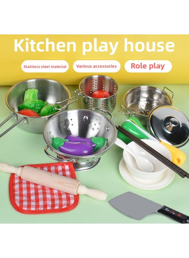 أواني ومقالي من الفولاذ المقاوم للصدأ قطع الفاكهة ألعاب المطبخ للأطفال أدوات المطبخ المنزلية للفتيات لعب الأدوار في الطبخ - المواصفات: مجموعة أوعية كبيرة من الفولاذ المقاوم للصدأ مكونة من 7+5 - Image 2