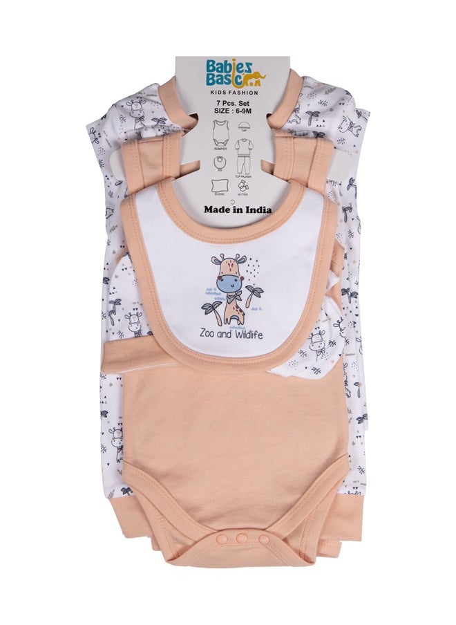 Babies Basic 7 Piece Unisex 100% Cotton Gift Set Include Bib, Blanket, Mitten, Cap, Romper, Top And Bottom Set  - Image 5
