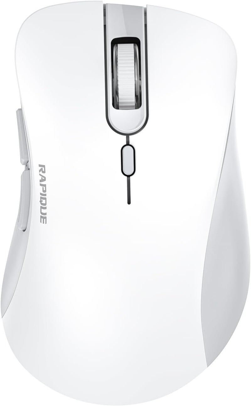 RAPIQUE Wireless Mouse - Dual Bluetooth & 2.4 GHz USB Receiver, Ergonomic Design, Quiet Clicks, Low Power - Multi-Device Compatibility for Laptop, Computer, iPad, MacBook, Chromebook (White and Grey) - Image 1