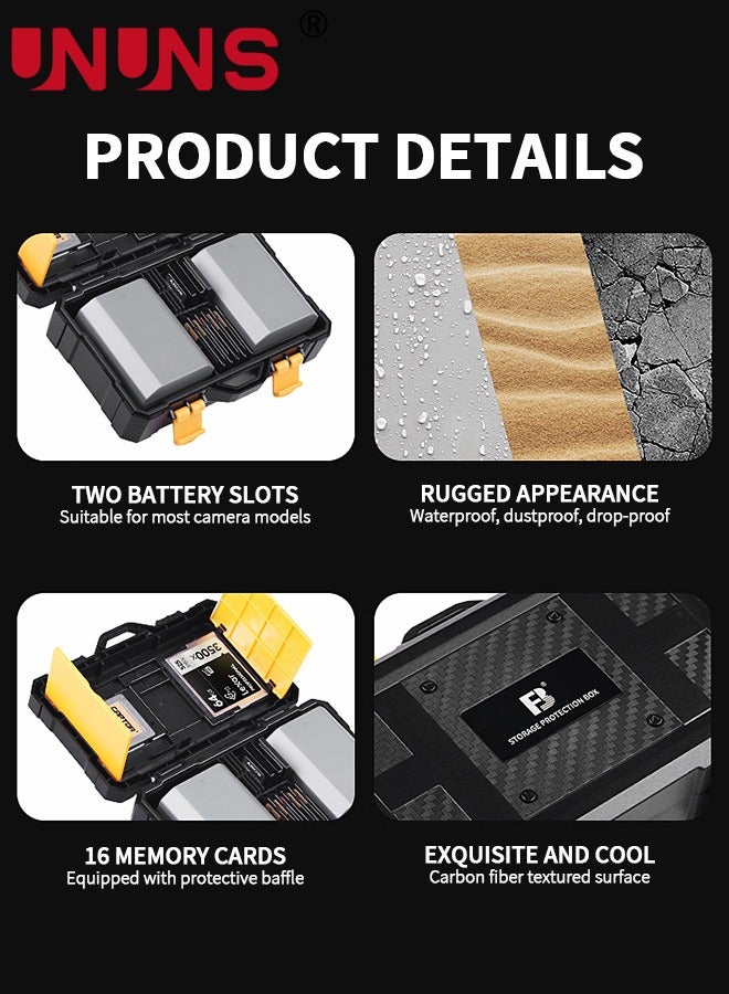 UNUNS Camera Battery Memory Card Case,Memory Card Hard Protector Case,Water-Resistant Compact DSLR SLR Battery Organizer Storage For 2 Camera Batteries 9 TF Cards 5 SD Cards 2 XQD Or 2 CF Cards - Image 4