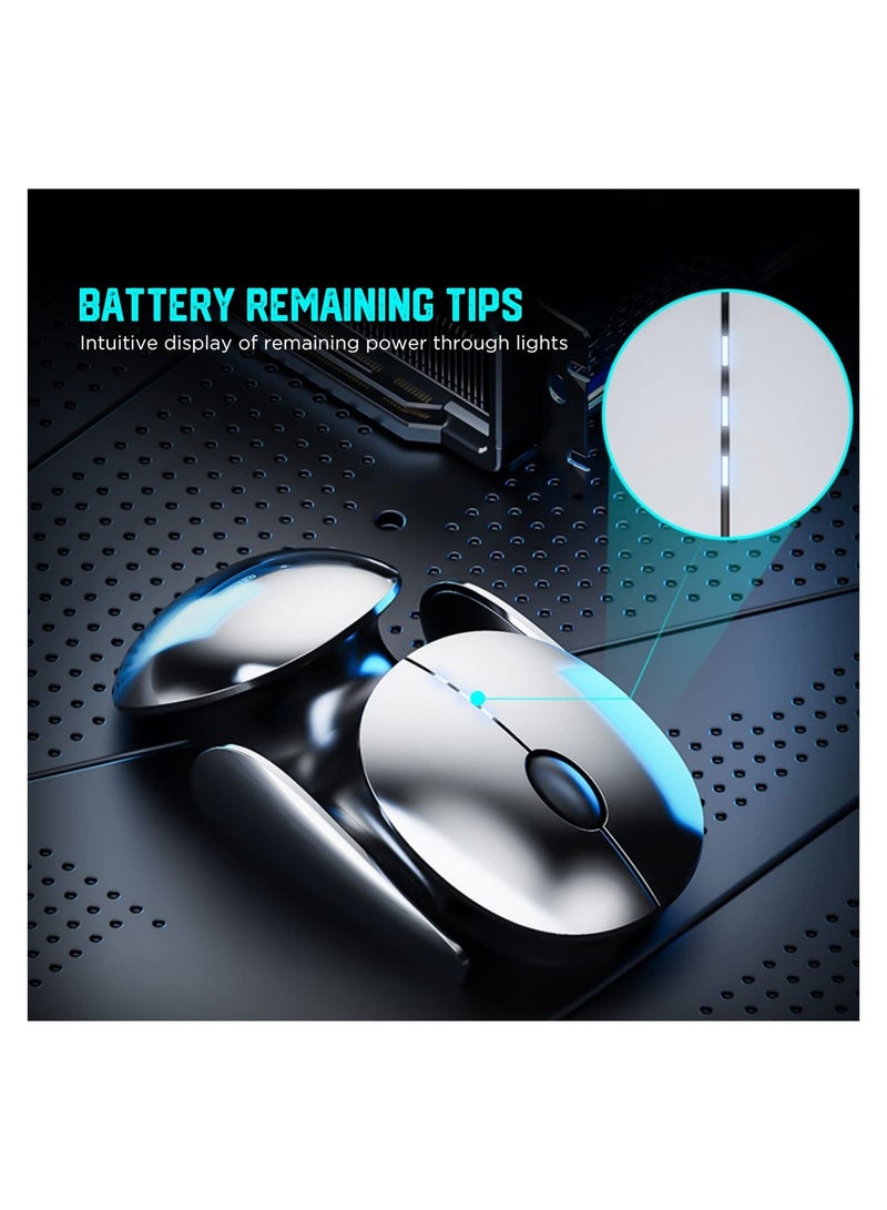 SYOSI Wireless Mouse, Rechargeable Ergonomic Silent Mice with 2.4G USB Receiver, 5 Adjustable DPI Levels, Mecha Style Mouse Wireless for Laptop Computer Mac MacBook, Silver - Image 2
