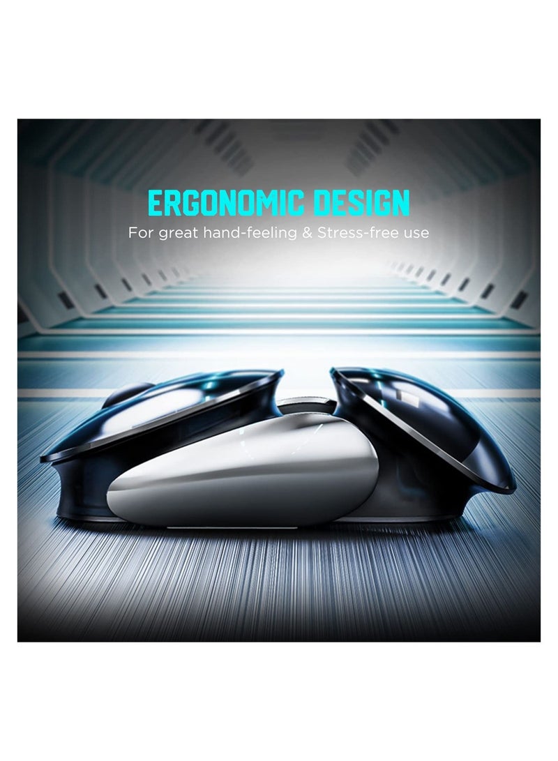 SYOSI Wireless Mouse, Rechargeable Ergonomic Silent Mice with 2.4G USB Receiver, 5 Adjustable DPI Levels, Mecha Style Mouse Wireless for Laptop Computer Mac MacBook, Silver - Image 4