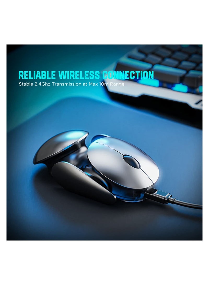 SYOSI Wireless Mouse, Rechargeable Ergonomic Silent Mice with 2.4G USB Receiver, 5 Adjustable DPI Levels, Mecha Style Mouse Wireless for Laptop Computer Mac MacBook, Silver - Image 3