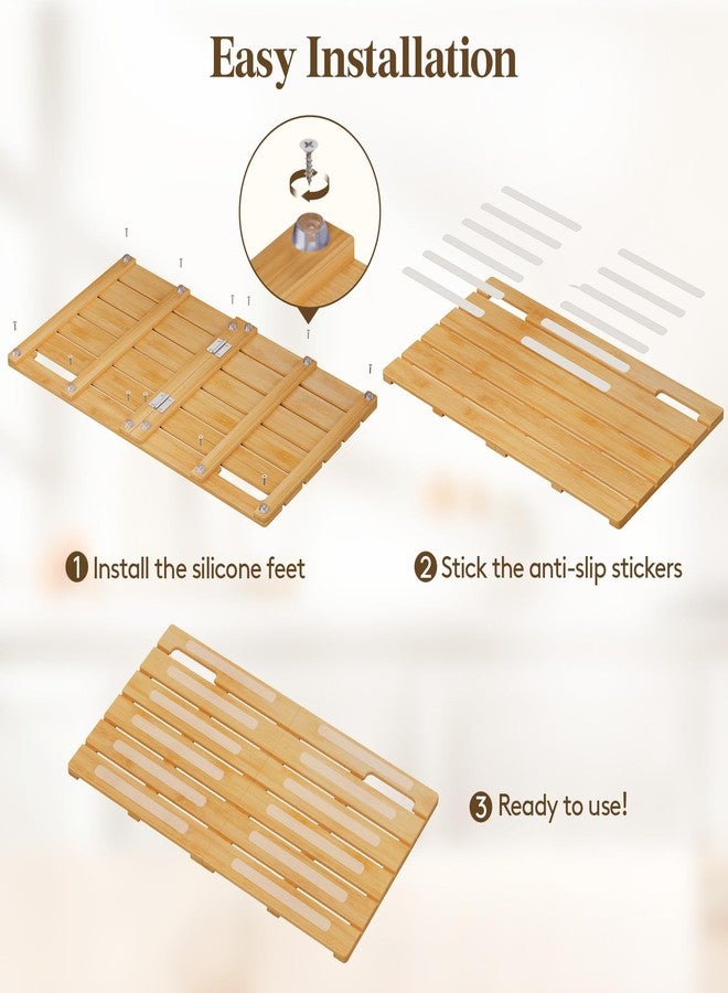 Lifewit Bamboo Bath Mat for Non Slip, 1 Pcs 21x14.2 inches Foldable Wooden Shower Mat, Waterproof Bamboo Floor Mat for Bathroom Sauna Spa Pool Indoor Outdoor Use, Wood - Image 4