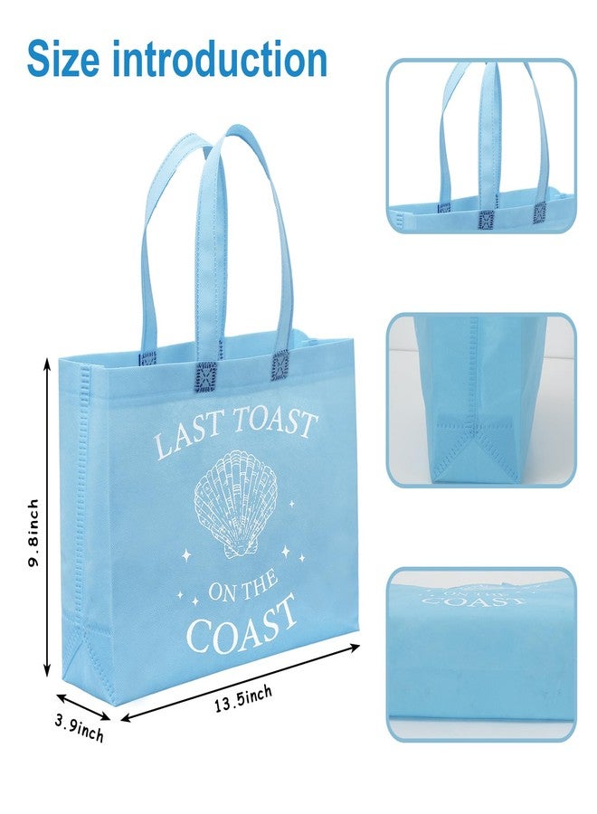 FYSUIMU مجموعة FYSUIMU المكونة من 8 قطع من أكياس "آخر نخب على الساحل" غير المنسوجة ذات المقابض، قابلة لإعادة الاستخدام، باللونين الأزرق والأبيض، بتصميم صدفة، مثالية لحمل الهدايا وتوزيعها في حفلات توديع العزوبية على الشاطئ أو حفلات ما قبل الزفاف. - Image 2