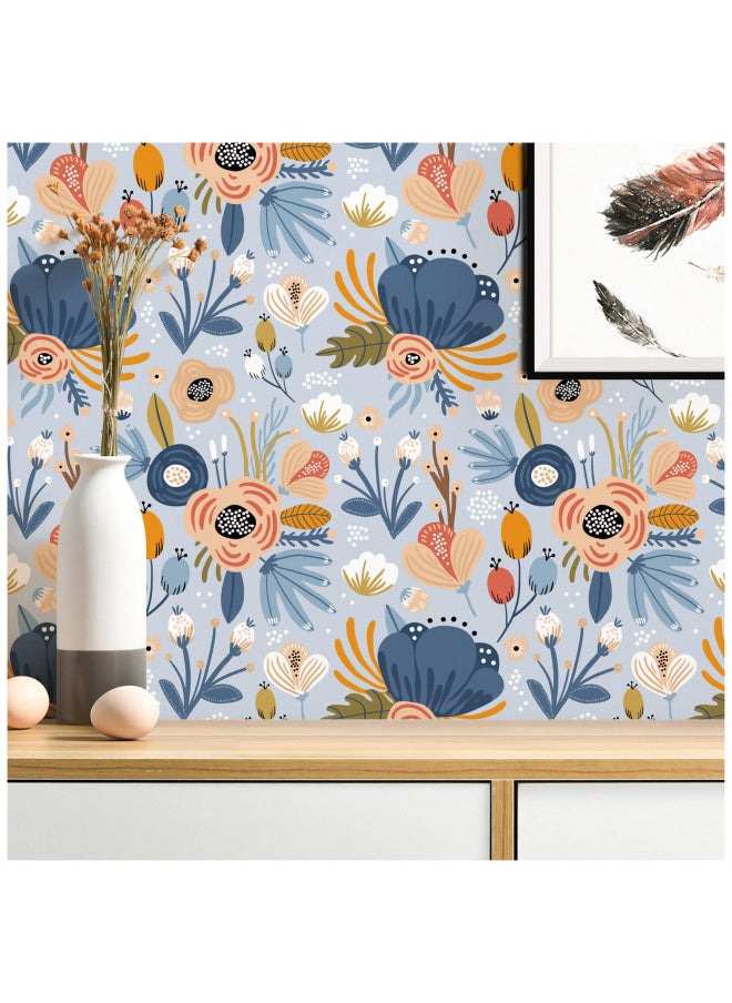 HAOKHOME - HAOKHOME 93209 Cute Floral Peel and Stick Wallpaper Removable Lt.Blue/Pink/Lt.Brown Vinyl Self Adhesive Mural for Nursery 17.7in x 9.8ft - Image 1
