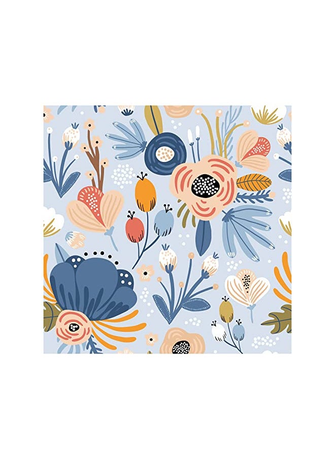 HAOKHOME - HAOKHOME 93209 Cute Floral Peel and Stick Wallpaper Removable Lt.Blue/Pink/Lt.Brown Vinyl Self Adhesive Mural for Nursery 17.7in x 9.8ft - Image 1