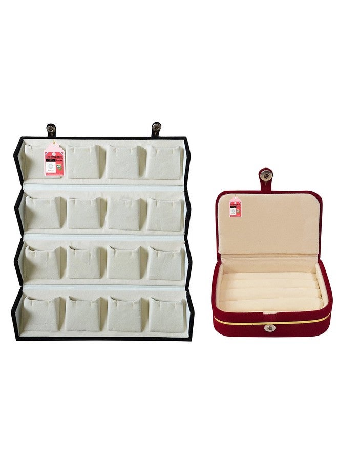 LUCES Cream Velvet Folding jewellery Vanity Box Make-Up pouch Multipurpose 16 pair Earrings With Free Ring Box Organizer - Image 1