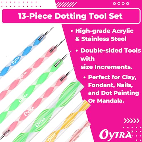 Oytra Mandala Dotting Tool Set 13 Piece for Clay Modelling Nail Art Sculpting Shaping Lippan Acrylic Stylus Tools for Painting Sculpture Pottery Craft - Image 2