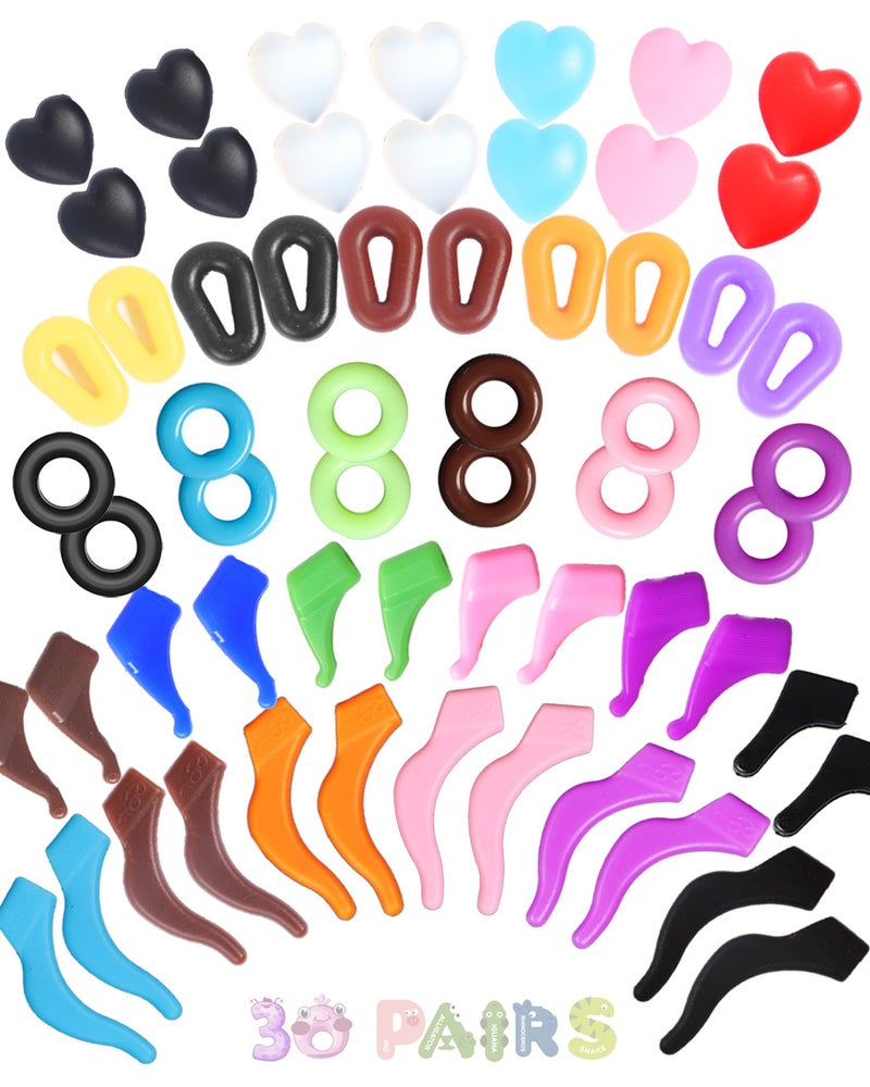 AURAADORN Eye Glasses Ear Grippers,Silicone Eyeglasses Ear Grip Eyewear Retainer-Sports Ear Grips for Glasses Ear Hooks (30 Pairs-5 Type) - Image 1