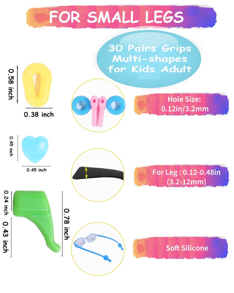 AURAADORN Eye Glasses Ear Grippers,Silicone Eyeglasses Ear Grip Eyewear Retainer-Sports Ear Grips for Glasses Ear Hooks (30 Pairs-5 Type) - Image 3