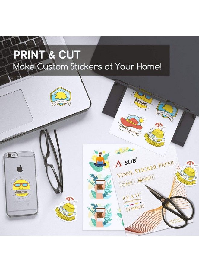 A-SUB Clear Sticker Paper For Inkjet Printers Waterproof Transparent Printable Vinyl Sticker Paper 15 Sheets 8.5X11 Inch Glossy Clear Label Paper For Custom Stickers Decals  - Image 4