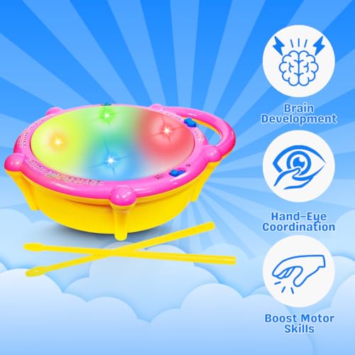 Wishluck Flash Drum Toy for Kids | Musical Drum with Sticks | Light & Sound Activity Toy for Toddlers | Educational Rhythm Toy for 1–4 Year Old Boys & Girls - Image 3