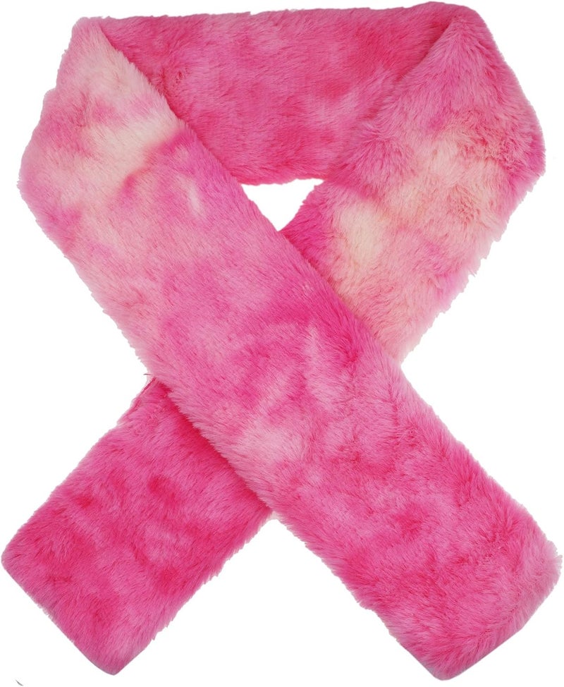 Newfancy Kids Winter Rainbow Scarf Gradient Cross Tie Collar Fluffy Fur Plush Shawl Wrap Neck Warmer for Toddler Girls Boys - Image 1